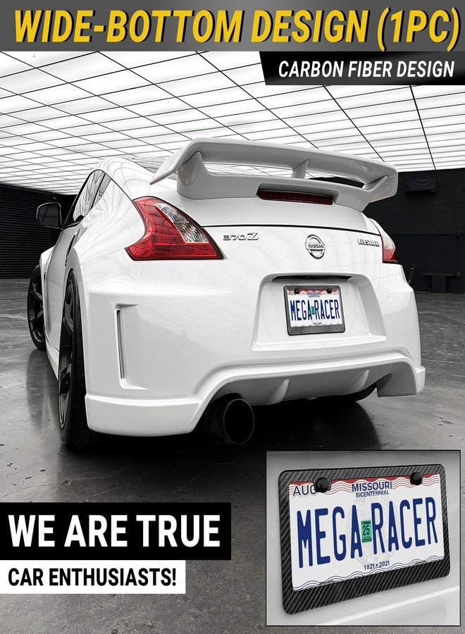 Mega Racer Premium Carbon Fiber Design License Plate Frame - 1 Piece, Rust-Free Stainless Steel, Rattle-Free, Universal with Screw Caps, Slim-Top, Thin Rigid Metal Car Tag Holder, Front Or Rear - Cool for Men - Image 3
