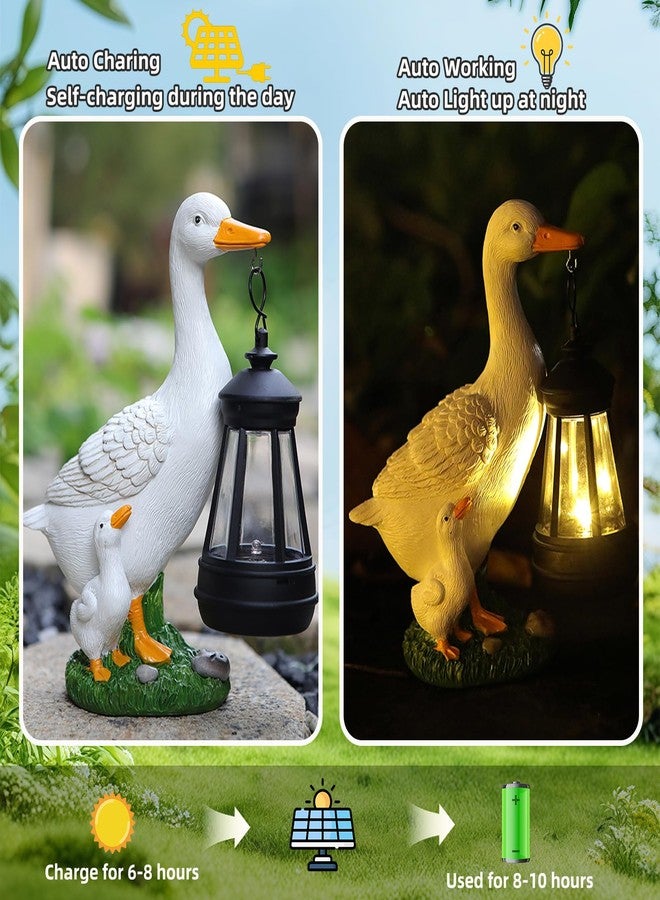 AVEKI Porch Goose Statue, Outdoor Waterproof Goose Garden Statue with Solar Lantern, Duck Resin Garden Sculptures & Statues for Yard Art Lawn Pond, Ideal Solar Goose Figurine Garden Gifts for Women (Duck) - Image 3