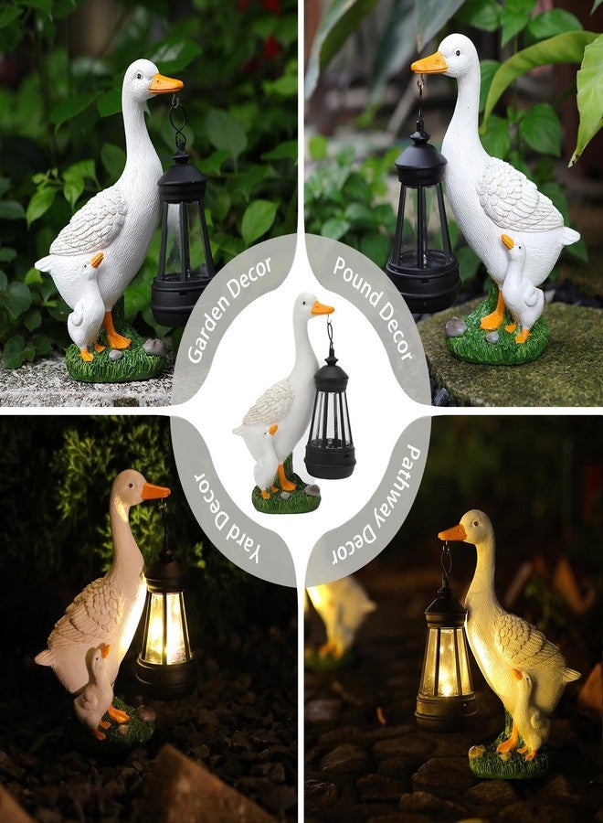 AVEKI Porch Goose Statue, Outdoor Waterproof Goose Garden Statue with Solar Lantern, Duck Resin Garden Sculptures & Statues for Yard Art Lawn Pond, Ideal Solar Goose Figurine Garden Gifts for Women (Duck) - Image 5