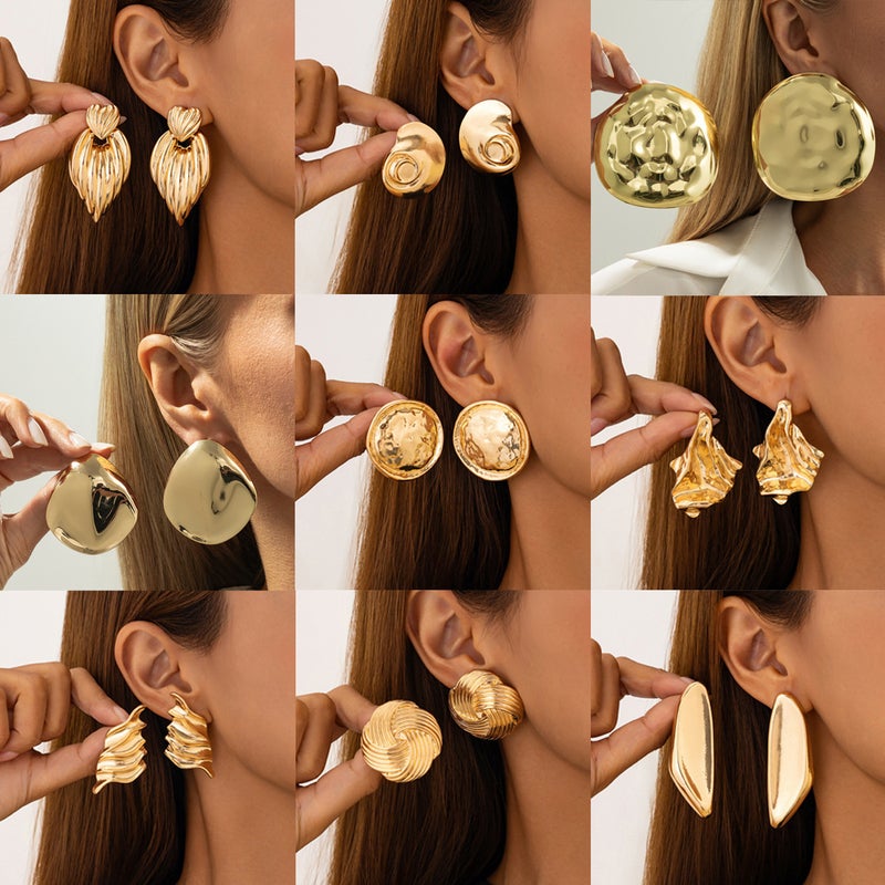 SHIXIN European and American Cross-Border Fashion Liquid Lava Heart Earrings - Irregular Glossy Geometric Alloy Design - Image 1