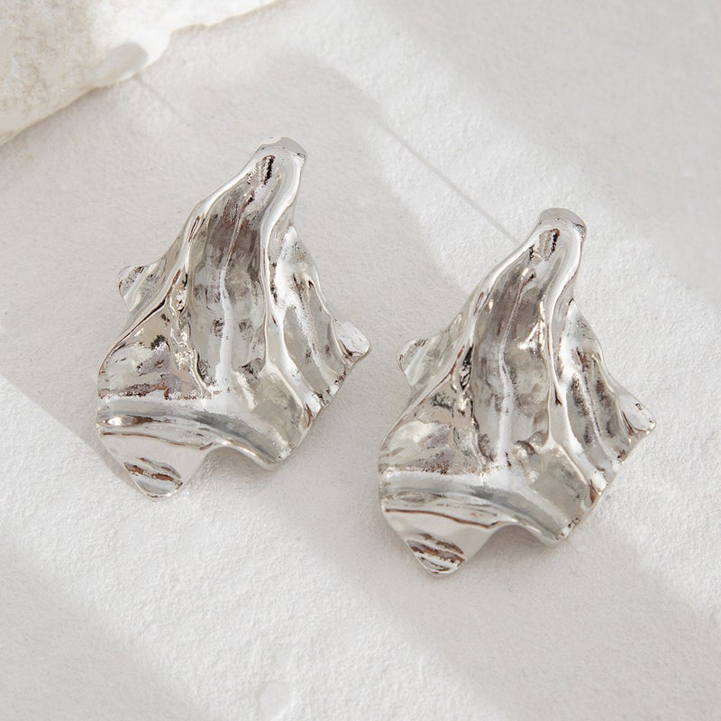 SHIXIN European and American Cross-Border Fashion Liquid Lava Heart Earrings - Irregular Glossy Geometric Alloy Design - Image 4