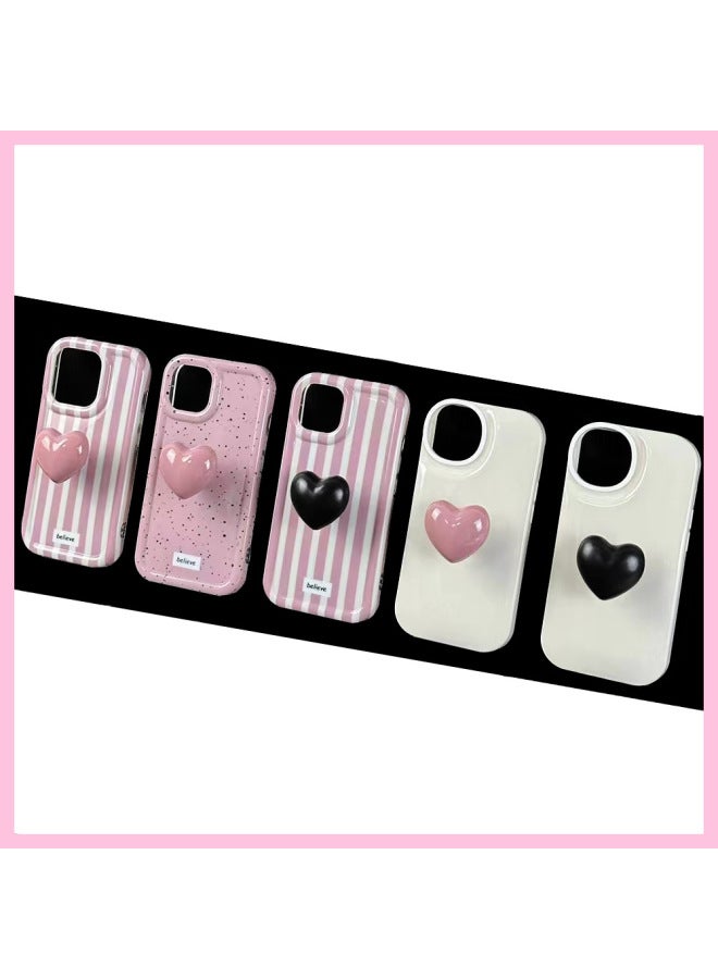 For Iphone 14 Mobile Phone Case 16 Love Stand Pink IMD Soft Case For Iphone15ProMax Women Simple Ins-Color:Black Polka Dots + Red Heart-Applicable Model:For Iphone 13