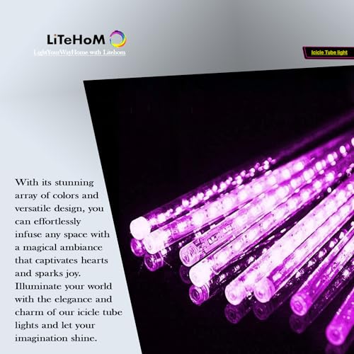 Litehom Rain Drop LED Meteor Shower 192 LEDs 8 Tubes (11.8") | Icicle Falling Effect for Diwali, Christmas, New Year, Home & Outdoor Decoration, Balcony, Tree, Party Decor (Pink) - Image 3