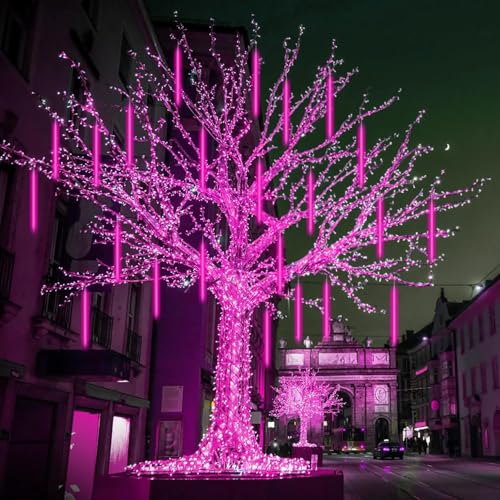 Litehom Rain Drop LED Meteor Shower 192 LEDs 8 Tubes (11.8") | Icicle Falling Effect for Diwali, Christmas, New Year, Home & Outdoor Decoration, Balcony, Tree, Party Decor (Pink) - Image 1