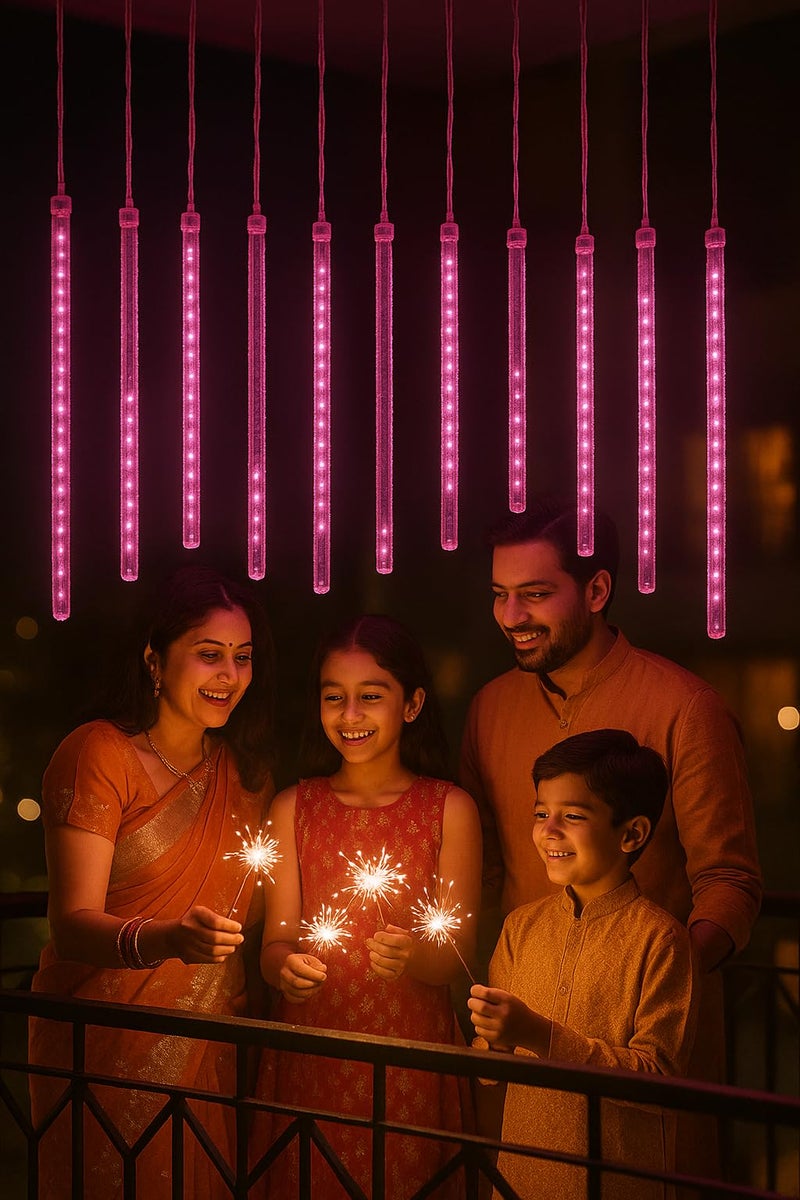 Litehom Rain Drop LED Meteor Shower 192 LEDs 8 Tubes (11.8") | Icicle Falling Effect for Diwali, Christmas, New Year, Home & Outdoor Decoration, Balcony, Tree, Party Decor (Pink) - Image 5