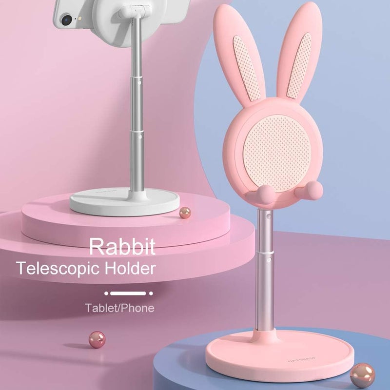 Oatsbasf Cute Bunny Phone Stand, Quick Installation Angle Height Adjustable Rabbit Phone Stand for Desk, Case Friendly Compatible with All Mobile Phone/iPad/Kindle/Tablet (Pink) - Image 3