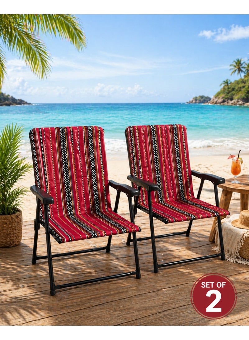 Set of 2 Foldable Beach Chairs – Portable Outdoor Camping & Picnic Chair with Comfortable Fabric Seat – Lightweight & Durable for Beach, Garden & Travel - Image 1