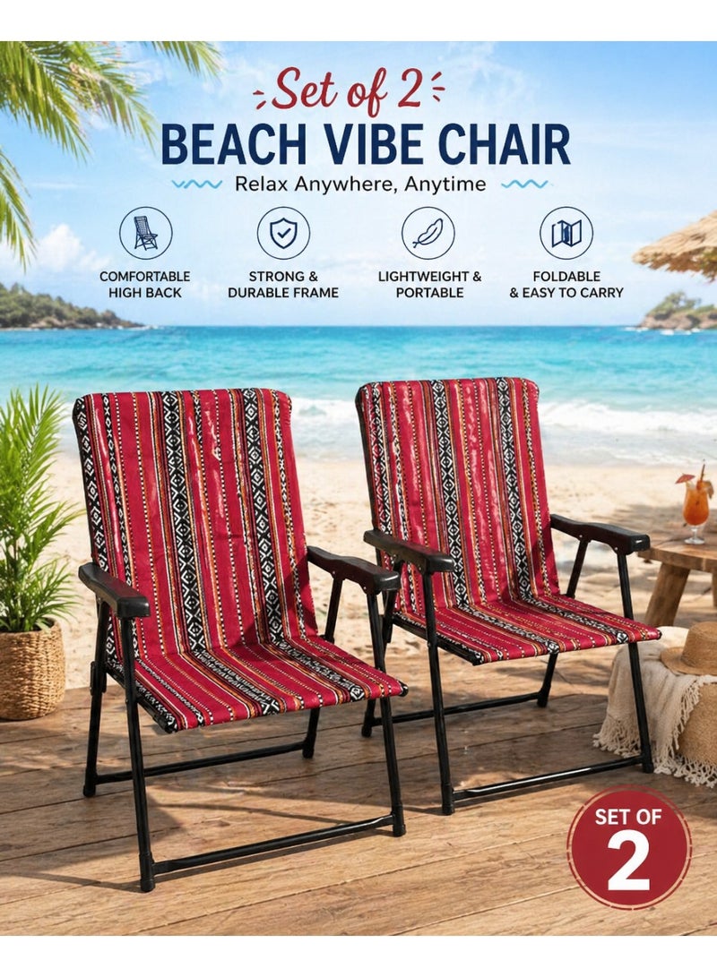 Set of 2 Foldable Beach Chairs – Portable Outdoor Camping & Picnic Chair with Comfortable Fabric Seat – Lightweight & Durable for Beach, Garden & Travel - Image 2