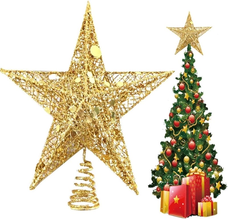 BrainGiggles Christmas Tree Topper - 15cm Gold Christmas Tree Glittered Star Topper Christmas Tree Topper Ornaments for Holiday Christmas Home Decorations - Image 5