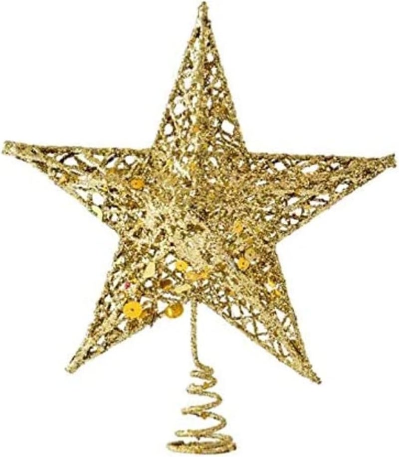 BrainGiggles Christmas Tree Topper - 15cm Gold Christmas Tree Glittered Star Topper Christmas Tree Topper Ornaments for Holiday Christmas Home Decorations - Image 1