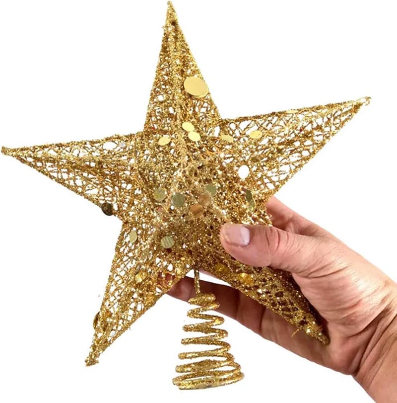 BrainGiggles Christmas Tree Topper - 15cm Gold Christmas Tree Glittered Star Topper Christmas Tree Topper Ornaments for Holiday Christmas Home Decorations - Image 3