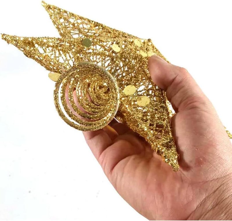 BrainGiggles Christmas Tree Topper - 15cm Gold Christmas Tree Glittered Star Topper Christmas Tree Topper Ornaments for Holiday Christmas Home Decorations - Image 4