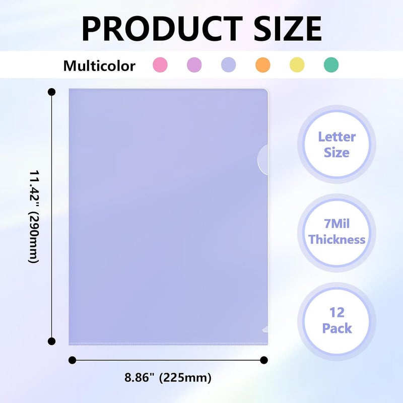 HOUYEE 12 Pack Clear Document Folders, L-Type Plastic File Folder Sleeves, Project Folders Paper Sheet Protectors for 8.5" x 11" Letter Size, for Home, Office, and School Use (6 Assorted Colors) - Image 2
