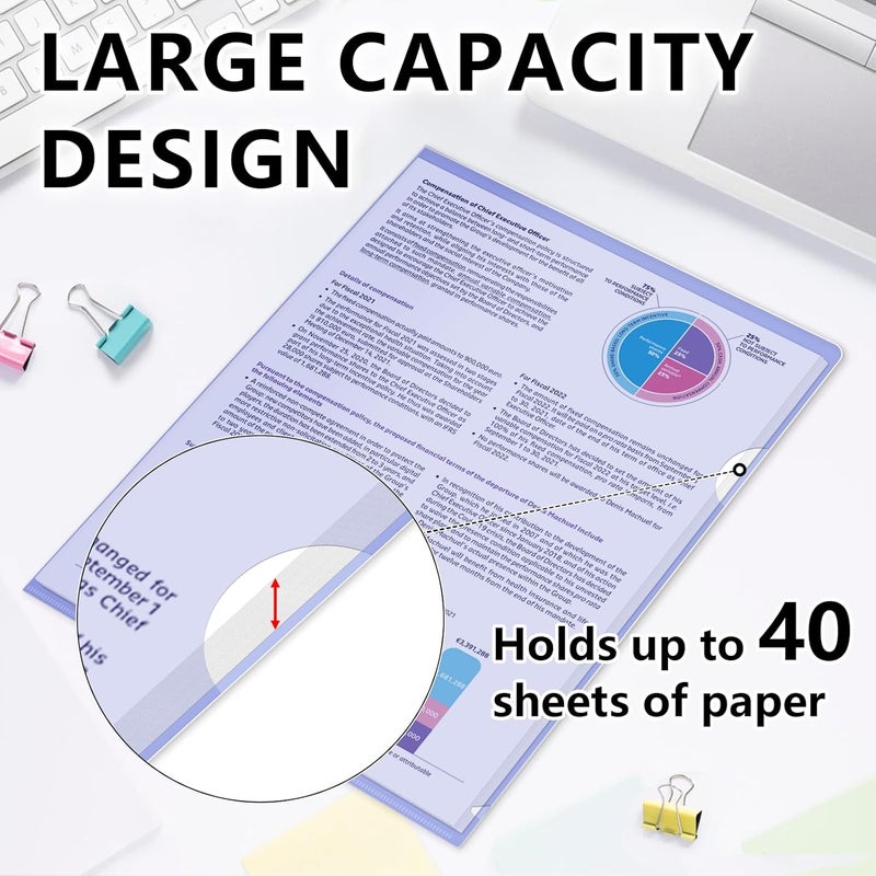 HOUYEE 12 Pack Clear Document Folders, L-Type Plastic File Folder Sleeves, Project Folders Paper Sheet Protectors for 8.5" x 11" Letter Size, for Home, Office, and School Use (6 Assorted Colors) - Image 5