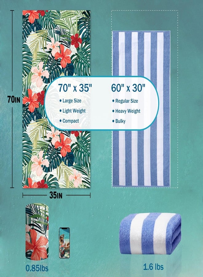cabanana Sand Free Beach Towel - Large Oversized Beach Towel Sandproof 70x35 Big Microfiber Quick Dry Pool Towel, Thin Lightweight Compact for Travel Swimming Bath for Adults Women Men (Flower) - Image 5