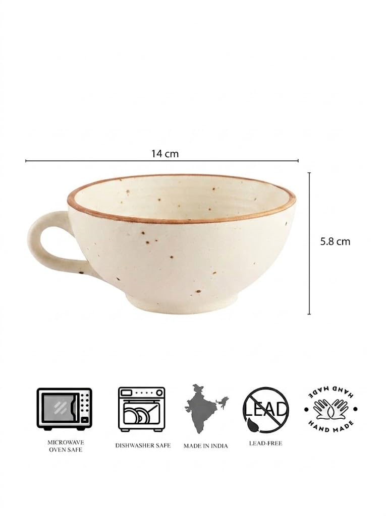 miah decor " The Bhumi Collection Stoneware Handcrafted Matte Finish Soup Bowls with Handles-Set of 2| Microwave Safe, Dishwasher Safe |MD-678| - Image 5