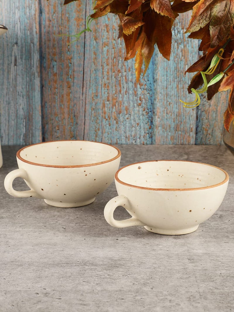 miah decor " The Bhumi Collection Stoneware Handcrafted Matte Finish Soup Bowls with Handles-Set of 2| Microwave Safe, Dishwasher Safe |MD-678| - Image 2
