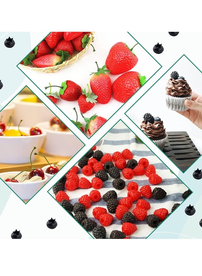 52 PCS Artificial Fake Fruit, Includes Fake Strawberries Fake Blueberries Fake Raspberries Fake Cherries, Reusable Waterproof Plastic Cake Dessert Party Home Kitchen Decoration, Photography Props - Image 3