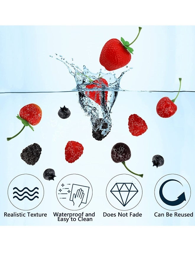 52 PCS Artificial Fake Fruit, Includes Fake Strawberries Fake Blueberries Fake Raspberries Fake Cherries, Reusable Waterproof Plastic Cake Dessert Party Home Kitchen Decoration, Photography Props - Image 2