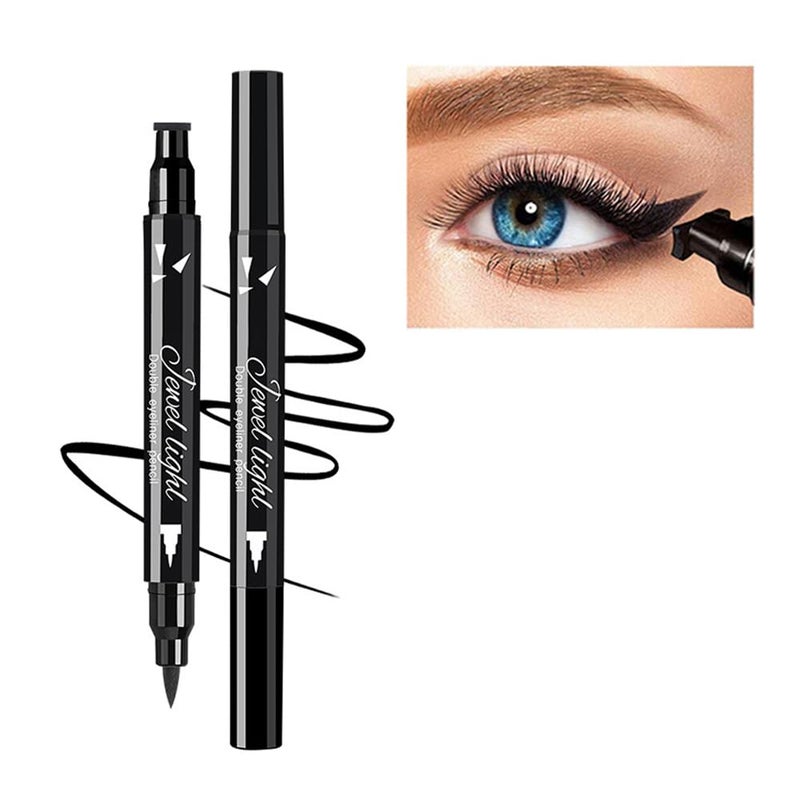 Linble Dual Ended Black Liquid Eyeliner - 2 in 1 Winged Cat Eye Stamp & Felt-tip Eyeliner Pen, Waterproof, Long Lasting and Smudge Proof Eye Makeup Tool for Women - Image 1