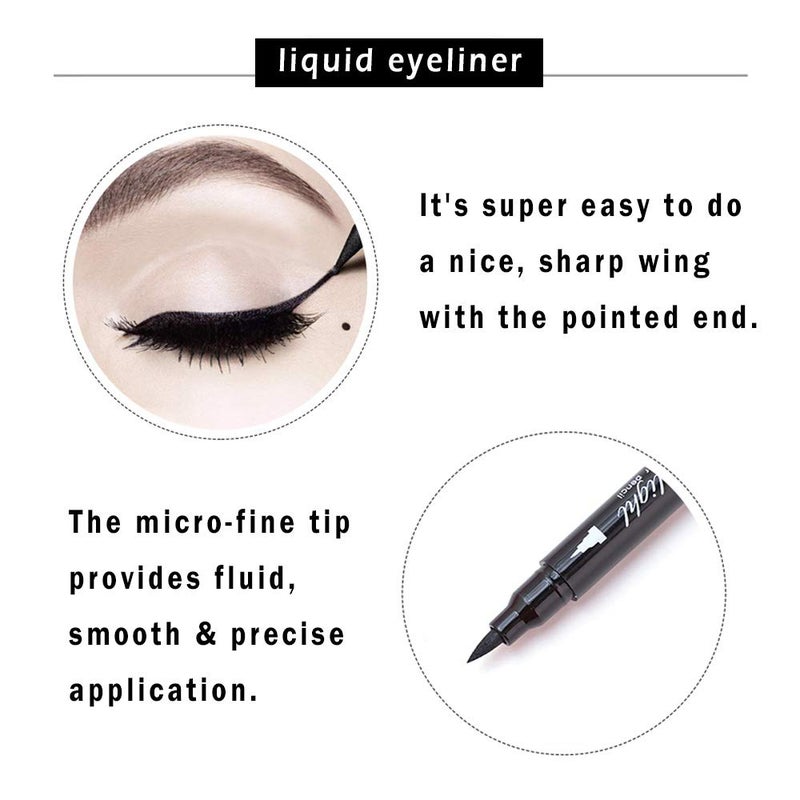 Linble Dual Ended Black Liquid Eyeliner - 2 in 1 Winged Cat Eye Stamp & Felt-tip Eyeliner Pen, Waterproof, Long Lasting and Smudge Proof Eye Makeup Tool for Women - Image 5
