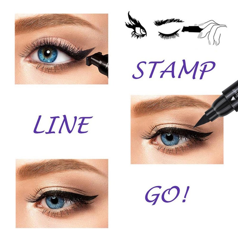 Linble Dual Ended Black Liquid Eyeliner - 2 in 1 Winged Cat Eye Stamp & Felt-tip Eyeliner Pen, Waterproof, Long Lasting and Smudge Proof Eye Makeup Tool for Women - Image 3