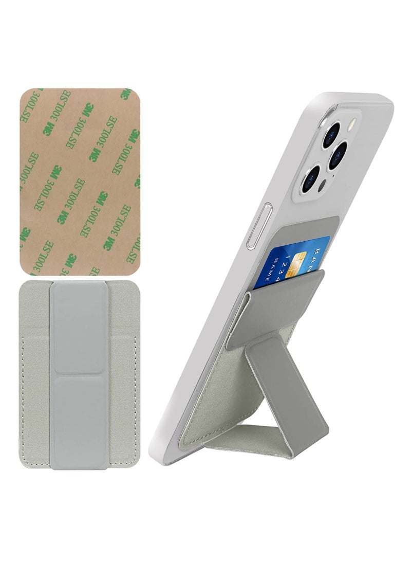 KASTWAVE Card Holder with Stand for Back of Phone, Universal Self-adhesive PU Leather Credit Cards Holder Wallet for Cell Phone Smart Phone Grey - Image 1