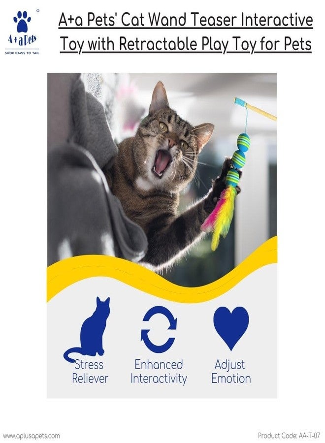 A+a Pets لعبة تفاعلية للقطط من A+a Pets مع كرة قابلة للسحب | لعبة ريش للقطط والجراء والحيوانات الصغيرة (برتقالي | أحمر | أزرق) - Image 5