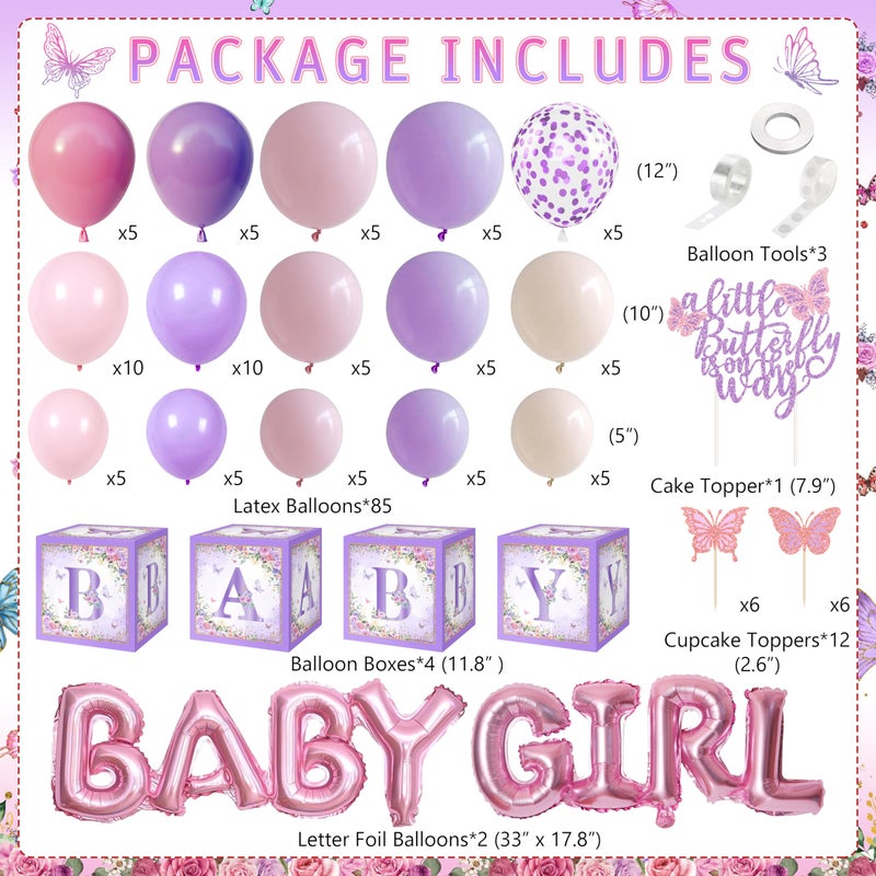 TREWAVE ï»¿TREWAVE Butterfly Baby Shower Decorations for Girls A Little Butterfly Is On The Way Party Backdrop Cake Toppers Stickers Pink Purple Balloons Boxes for Girl Birthday Baby Shower Decor - Image 2