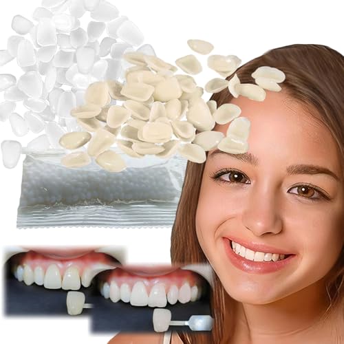 VEZE Temporary Tooth Repair Kit-Thermal Fitting Beads Granules and Fake Teeth for Temporary Moldable Fake Teeth and Thermal Beads Replacement Kit.【Teeth - Piece Yellow + White】 80Pcs - Image 1