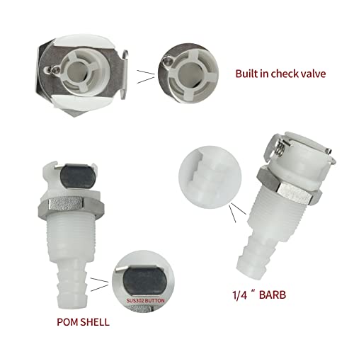 BBTUS 2PCS 1/4" 3/8" 5/16" Plastic Tube in-line Hose Quick Connector with Shut-Off valve, Panel Mounting Quick Release Coupling, Male Quick Connect Barbed Fittings (2x Male Connector) - Image 3