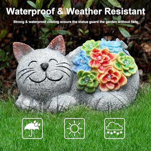 Otdair Solar Cat Decor，Birthday Gifts for Women with Succulent and 7 LED Lights, for Mom, Seniors, House Warming Gifts New Home Garden Decor for Cat Lover - Image 3