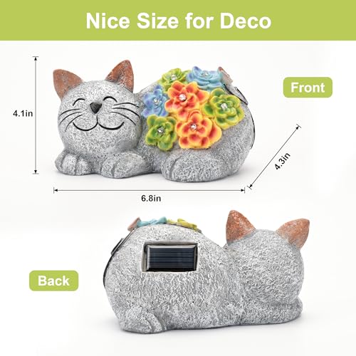 Otdair Solar Cat Decor，Birthday Gifts for Women with Succulent and 7 LED Lights, for Mom, Seniors, House Warming Gifts New Home Garden Decor for Cat Lover - Image 4