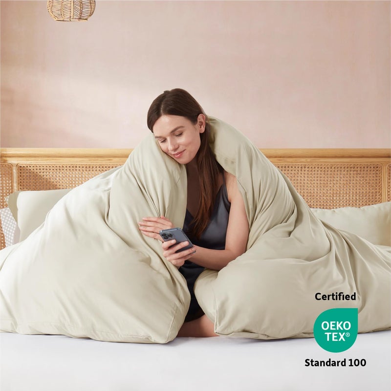 Nestl Beige Cream California King Duvet Cover Sets - Soft Double Brushed Cal King Duvet Cover, 3 Piece, with Button Closure, 1 Duvet Cover 104x98 inches and 2 Pillow Shams - Image 3