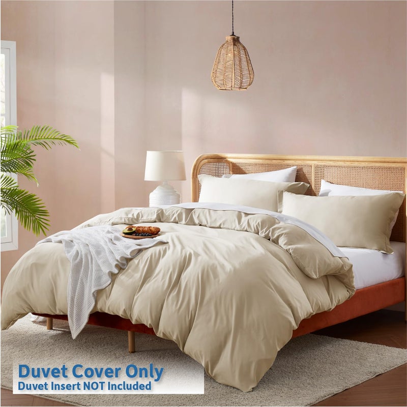 Nestl Beige Cream California King Duvet Cover Sets - Soft Double Brushed Cal King Duvet Cover, 3 Piece, with Button Closure, 1 Duvet Cover 104x98 inches and 2 Pillow Shams - Image 2
