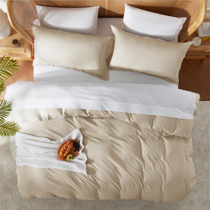 Nestl Beige Cream California King Duvet Cover Sets - Soft Double Brushed Cal King Duvet Cover, 3 Piece, with Button Closure, 1 Duvet Cover 104x98 inches and 2 Pillow Shams - Image 5