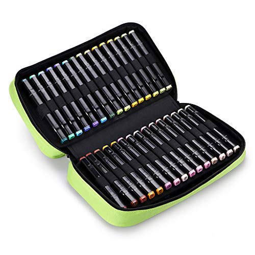 BTSKY Art Marker Carrying Case Lipstick Organizer-60 Slots Canvas Zippered Markers Storage for Touch Spectrum Noir Paint Sharpie Markers, Empty Wallet Only(Green) - Image 1