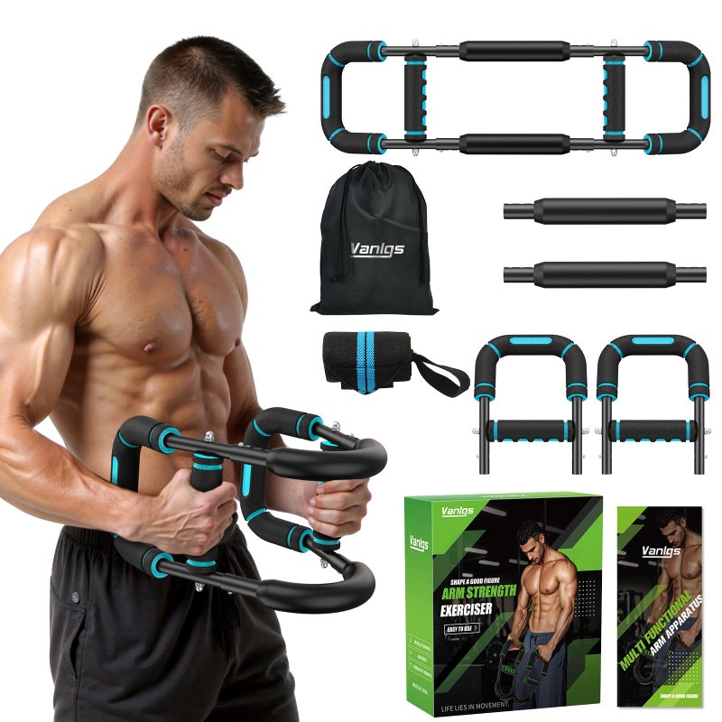 Vanlgs Twister Arm Trainer for Men, Chest Workout Equipment 5-Level Adjustable (40-130lb) with Ergonomic 27Â° Targets Biceps/Clip/Thigh, Portable Exerciser for Home Gym Travel Fitness, Blue - Image 1
