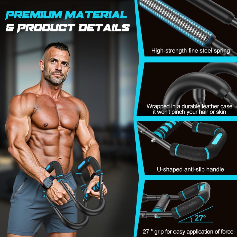 Vanlgs Twister Arm Trainer for Men, Chest Workout Equipment 5-Level Adjustable (40-130lb) with Ergonomic 27Â° Targets Biceps/Clip/Thigh, Portable Exerciser for Home Gym Travel Fitness, Blue - Image 4