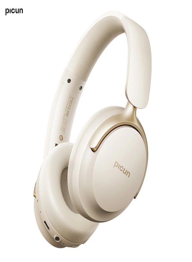 Picun NC60 Wireless Bluetooth 5.4 Headphones with Hybrid ANC -48dB, 80H Battery, ENC Mic, 40mm Drivers, App EQ, Low Latency, Foldable Over-Ear Headset , Khaki - Image 1