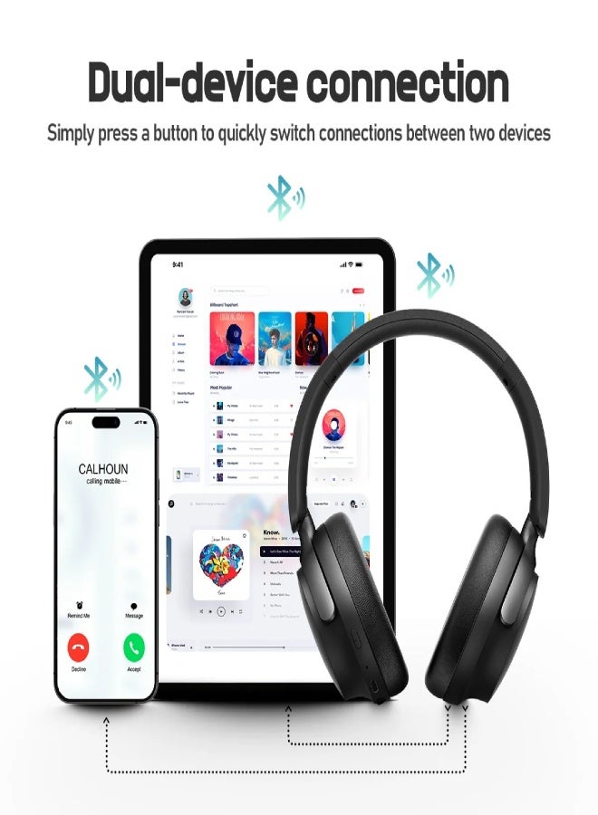 Picun NC60 Wireless Bluetooth 5.4 Headphones with Hybrid ANC -48dB, 80H Battery, ENC Mic, 40mm Drivers, App EQ, Low Latency, Foldable Over-Ear Headset , Khaki - Image 4