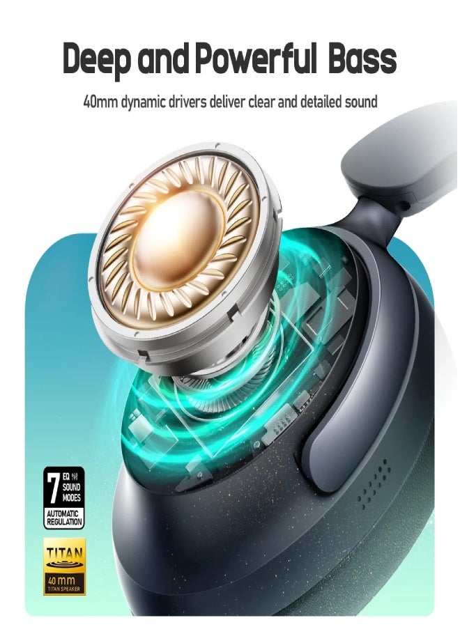 Picun NC60 Wireless Bluetooth 5.4 Headphones with Hybrid ANC -48dB, 80H Battery, ENC Mic, 40mm Drivers, App EQ, Low Latency, Foldable Over-Ear Headset , Khaki - Image 3