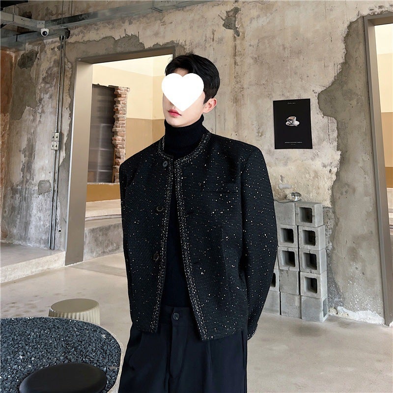 2024 Chic Collarless Tweed Blazer Jacket black (high quality) 