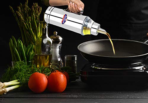 Apeiron Stainless Steel Oil Dispenser Bottle with Handle, 500ml, Pack of 2, Silver - Image 2