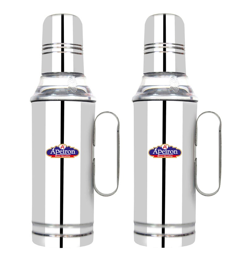 Apeiron Stainless Steel Oil Dispenser Bottle with Handle, 500ml, Pack of 2, Silver - Image 1