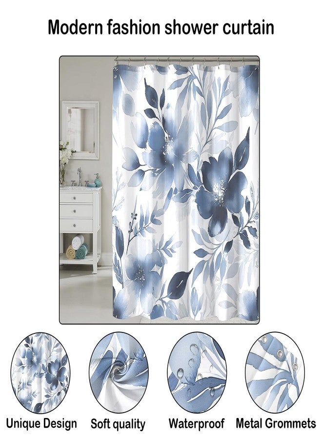 COSEVIER Floral Shower Curtain, Blue Watercolor Flower Shower Curtains for Bathroom, Modern Minimalist Waterproof Fabric Bath Curtain 72x72 Inch - Image 3