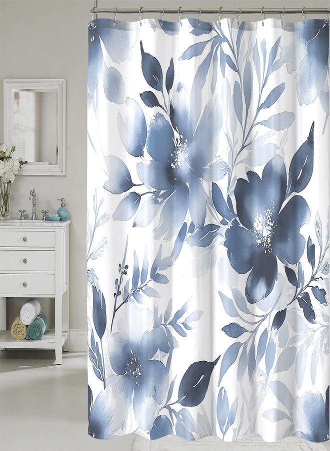 COSEVIER Floral Shower Curtain, Blue Watercolor Flower Shower Curtains for Bathroom, Modern Minimalist Waterproof Fabric Bath Curtain 72x72 Inch - Image 1