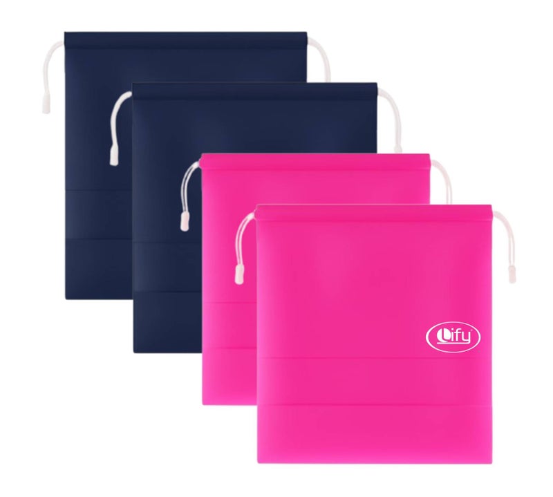 Lify Dust Handbag Bags for Storage Perspective Window Storage Bag Non-Woven Breathable Drawstring Pouch - 4 Piece Pack (Navy Blue, 2 Pcs and Pink -2 Pcs)) - Image 1