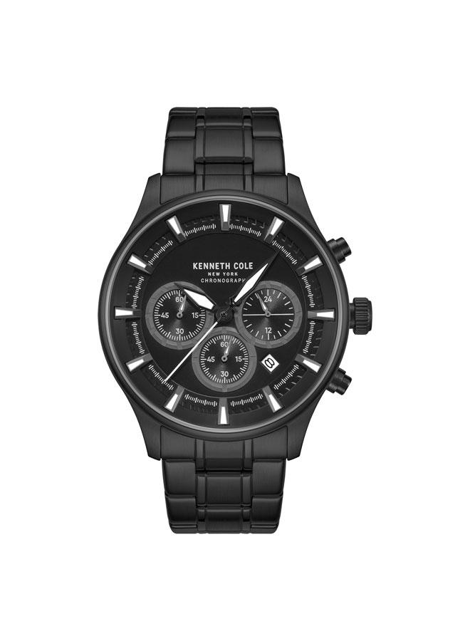 كينيث كول نيو يورك ساعة كرونوغراف رجالية من تومسون بقرص أسود وسوار ستانلس ستيل أسود - . مم - Image 1