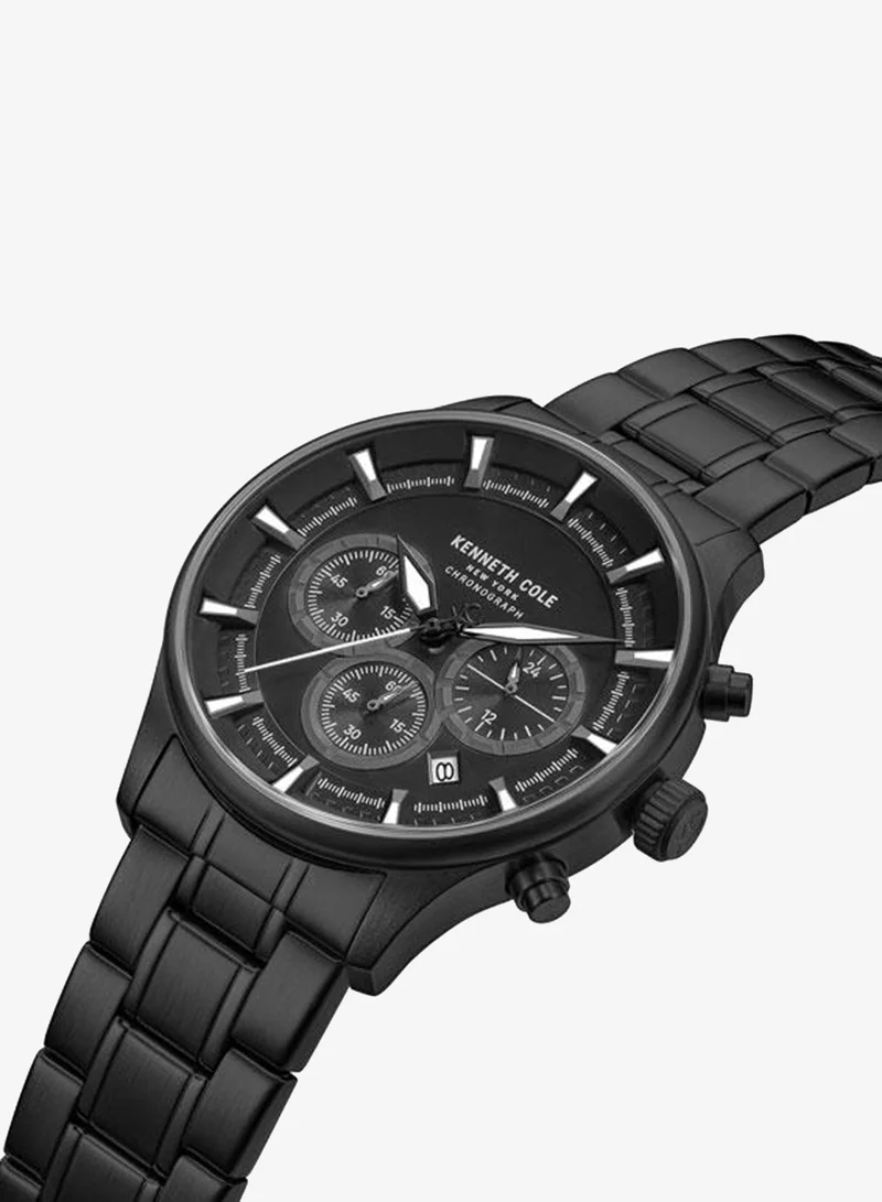 Kenneth Cole New York Thompson Black Dial Black Stainless Steel Bracelet Chronograph Watch for Men - 43.5mm